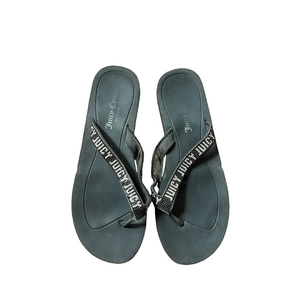 Juicy Couture Women's Black Bedazzled Flip Flop Sandals Sz 7